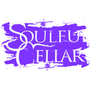 soulful cellar logo with the tile in fancy writing with purple brush stroke
